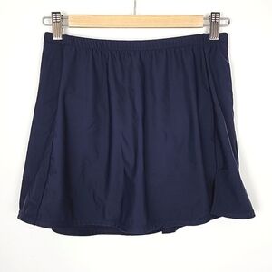 Navy Swim Skirt Front Slit Elasticized  Waistline Integrated Full Bottom Size 12